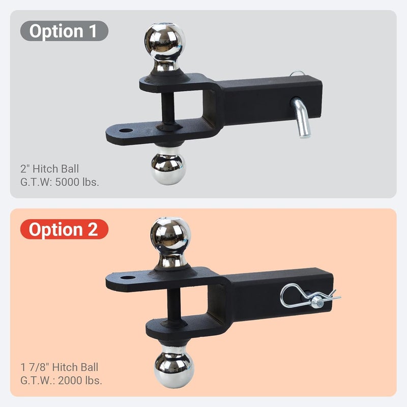 REDTEE ATV/UTV Trailer Hitch - Dual Hitch Balls (1-7/8" & 2"), Fits 2-Inch Receiver, Includes Pin & Clip, 5/8-Inch Clevis Pin Compatible, Matte Black Powder Coat Finish - Image 4
